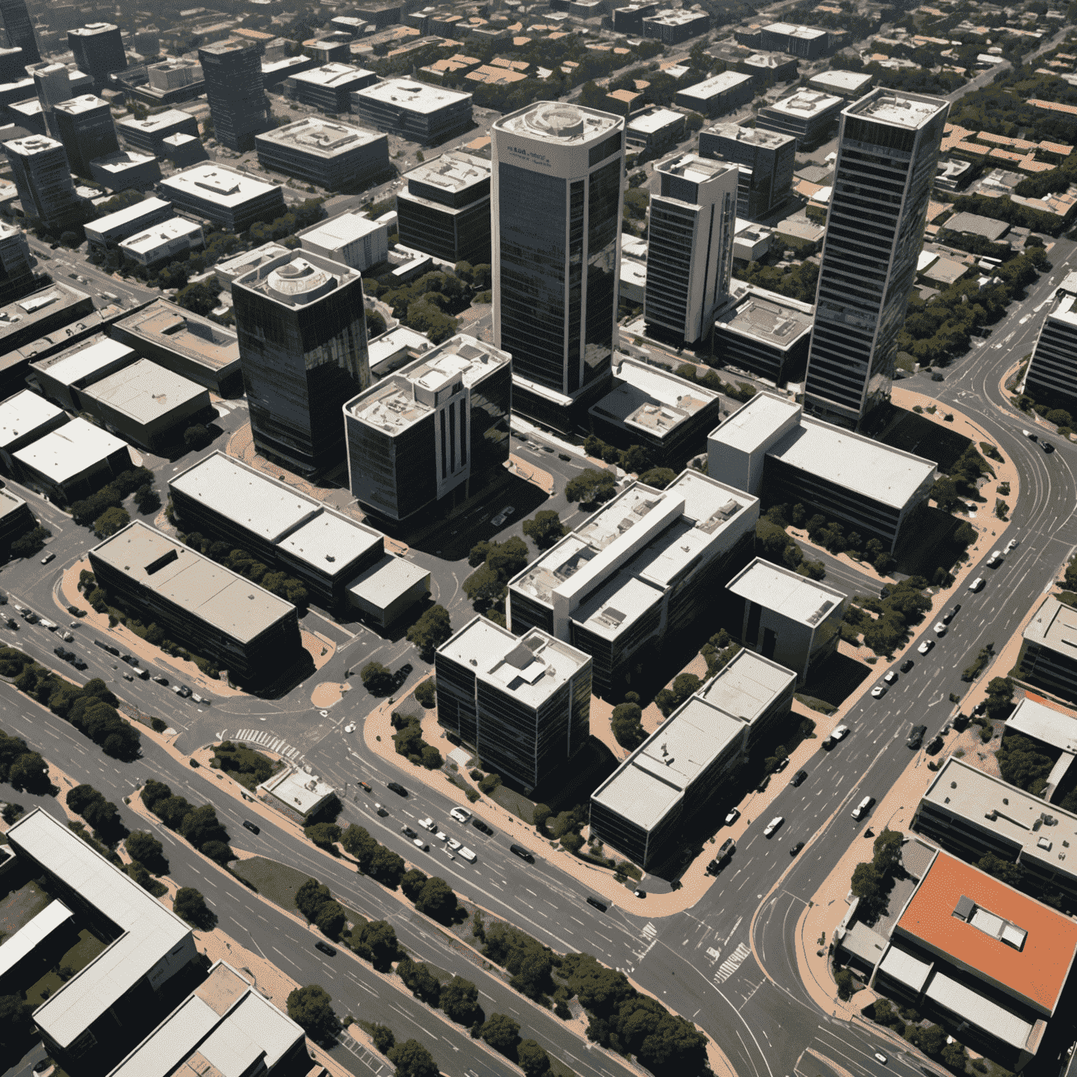 Map showing the location of KraalofIdeas office in Sandton, Johannesburg. The map highlights the office building at 123 Energy Avenue, surrounded by major roads and nearby landmarks in the bustling business district of Sandton.