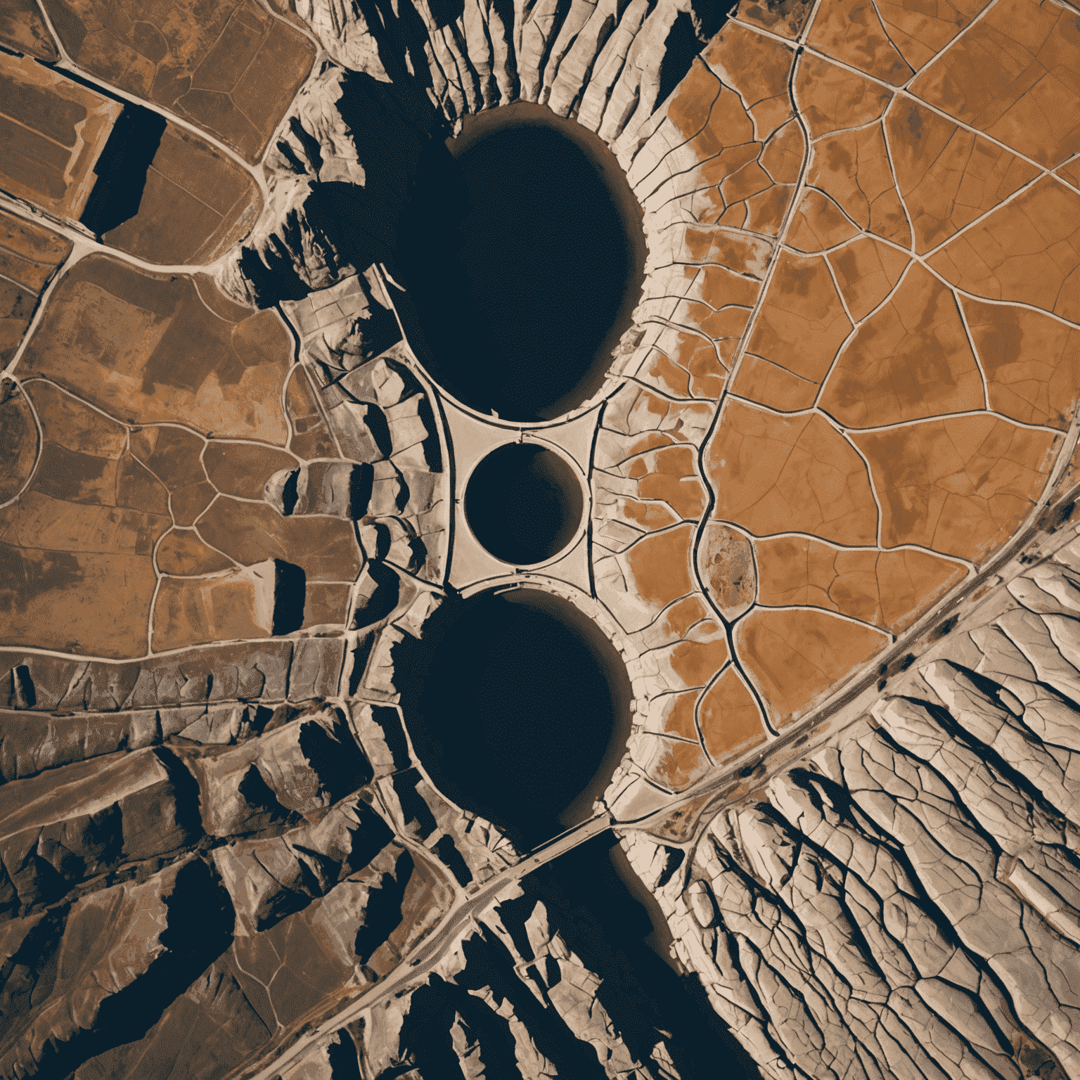 Aerial view of a drought-stricken dam in Cape Town, South Africa, showing low water levels and cracked earth