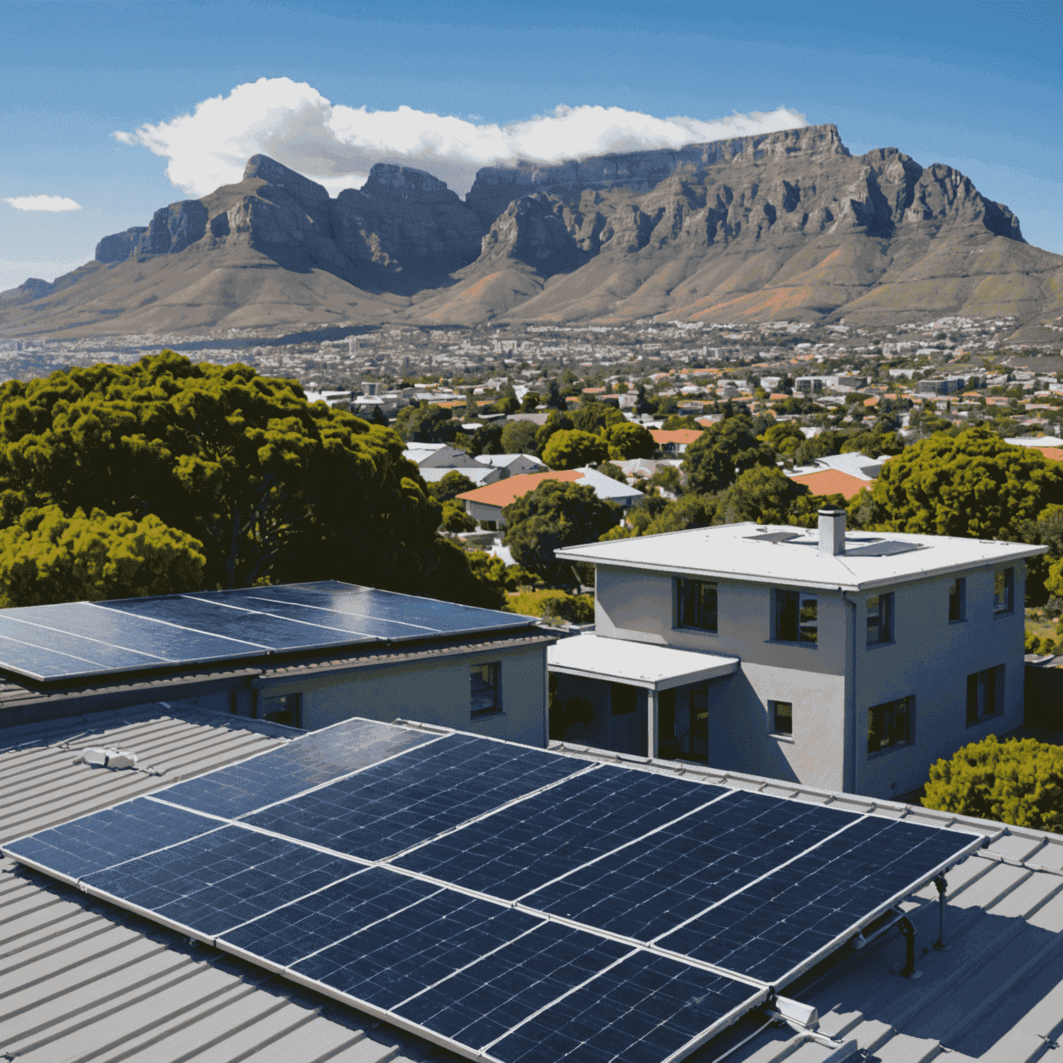 Residential solar panel installation on a South African home with Table Mountain in the background